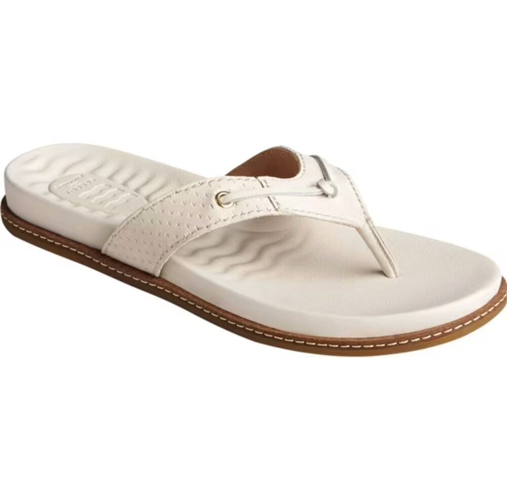 Sperry Plushwave Ivory Flip Flop Sandals Shoe Size 8 Thong Comfort Slides